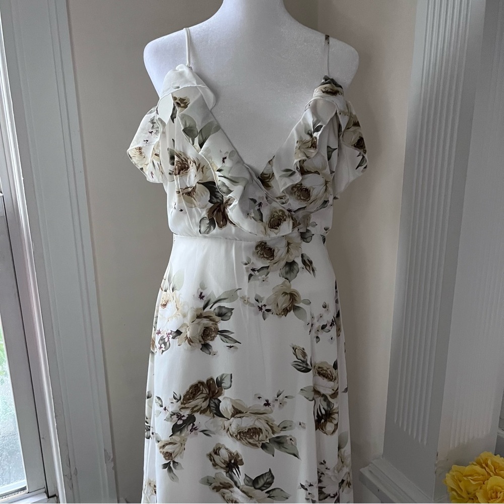 Boohoo Night Juanita cold shoulder floral frill midi skater dress - Picture 4 of 16